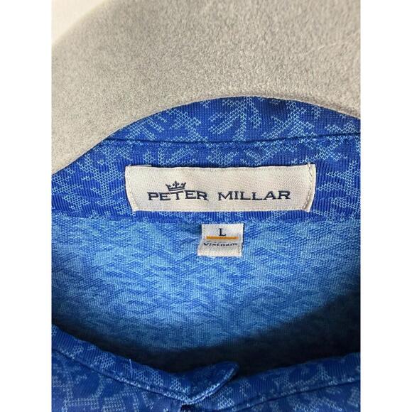 Peter Millar Crown Sport Coral Jacquard Knit Golf Polo Shirt Blue Medium - Picture 3 of 8